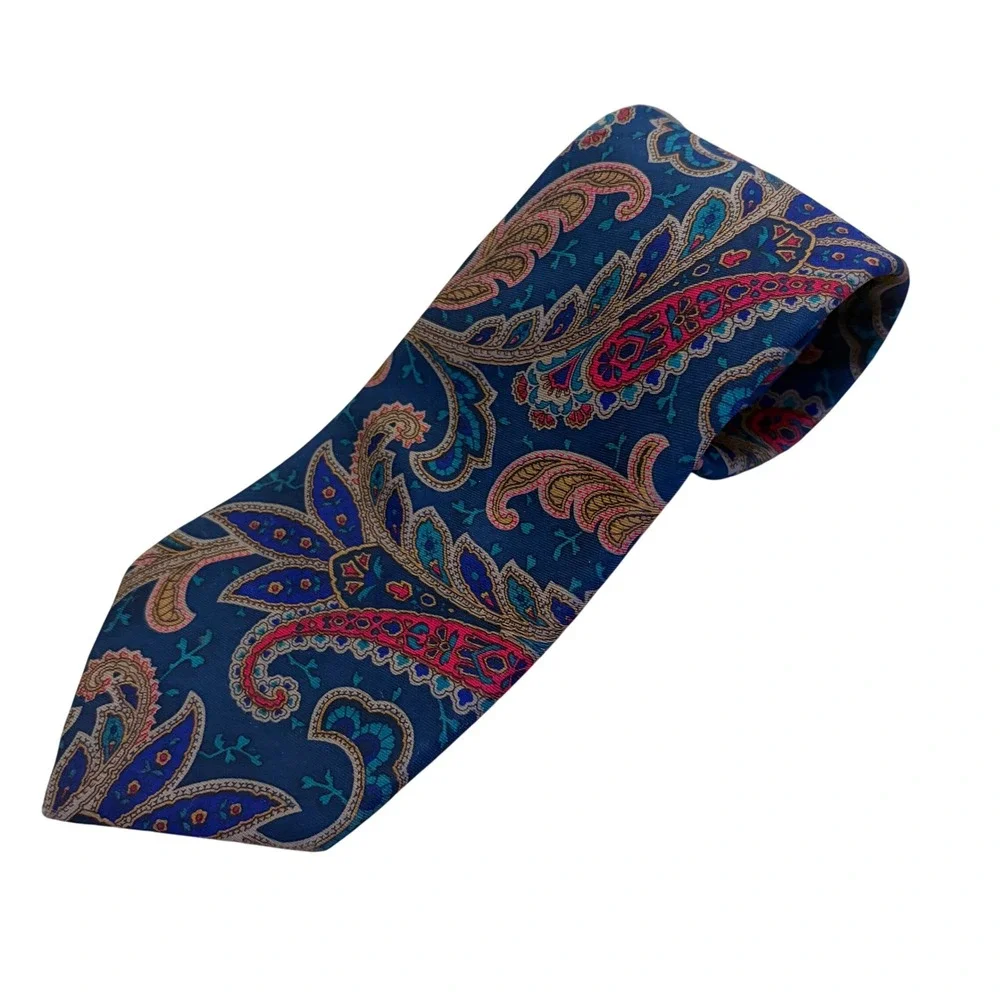 Liberty of London Silk Tie Mens Paisley Navy Vintage Made in USA 56 x3 1/8